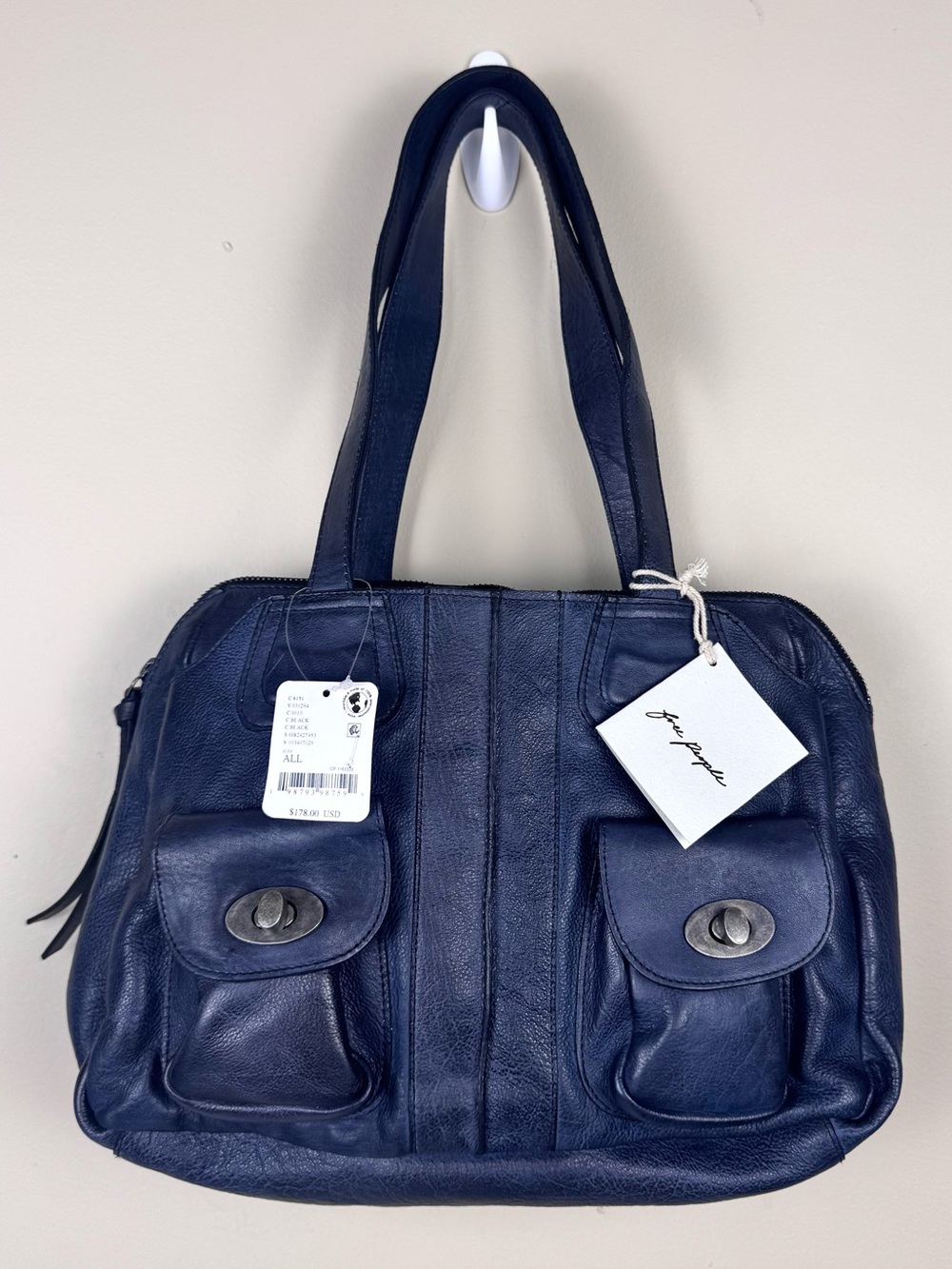 Free People Billie Bowler Leather Bag Deep Navy Blue/ Blue-Black